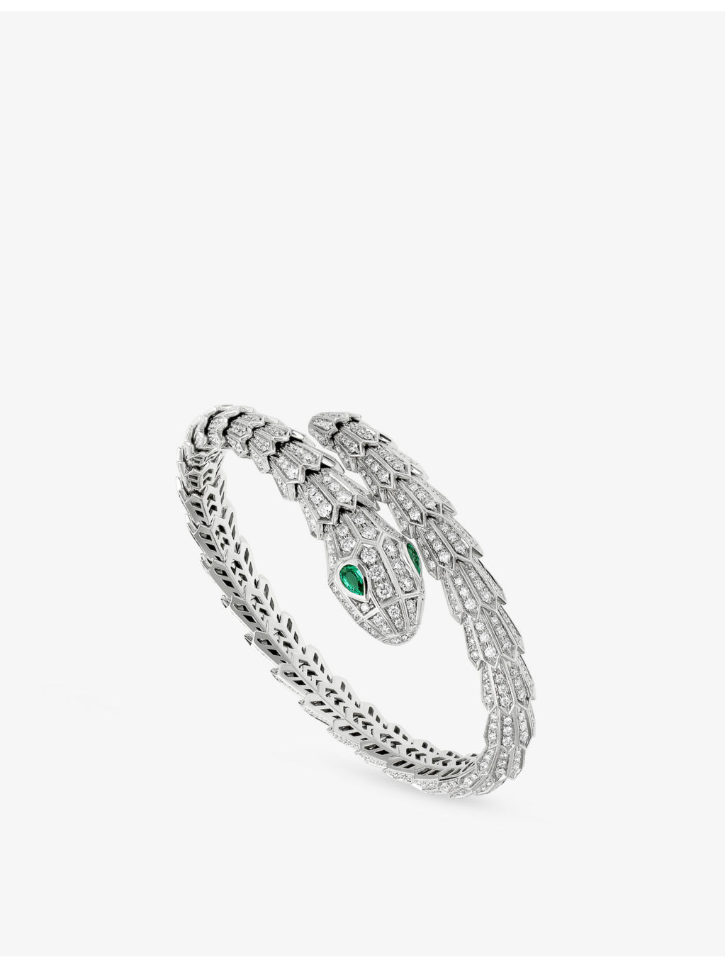 Serpenti Tubolari 18ct white-gold, 3.89ct diamond and 0.26ct emerald bracelet - 1