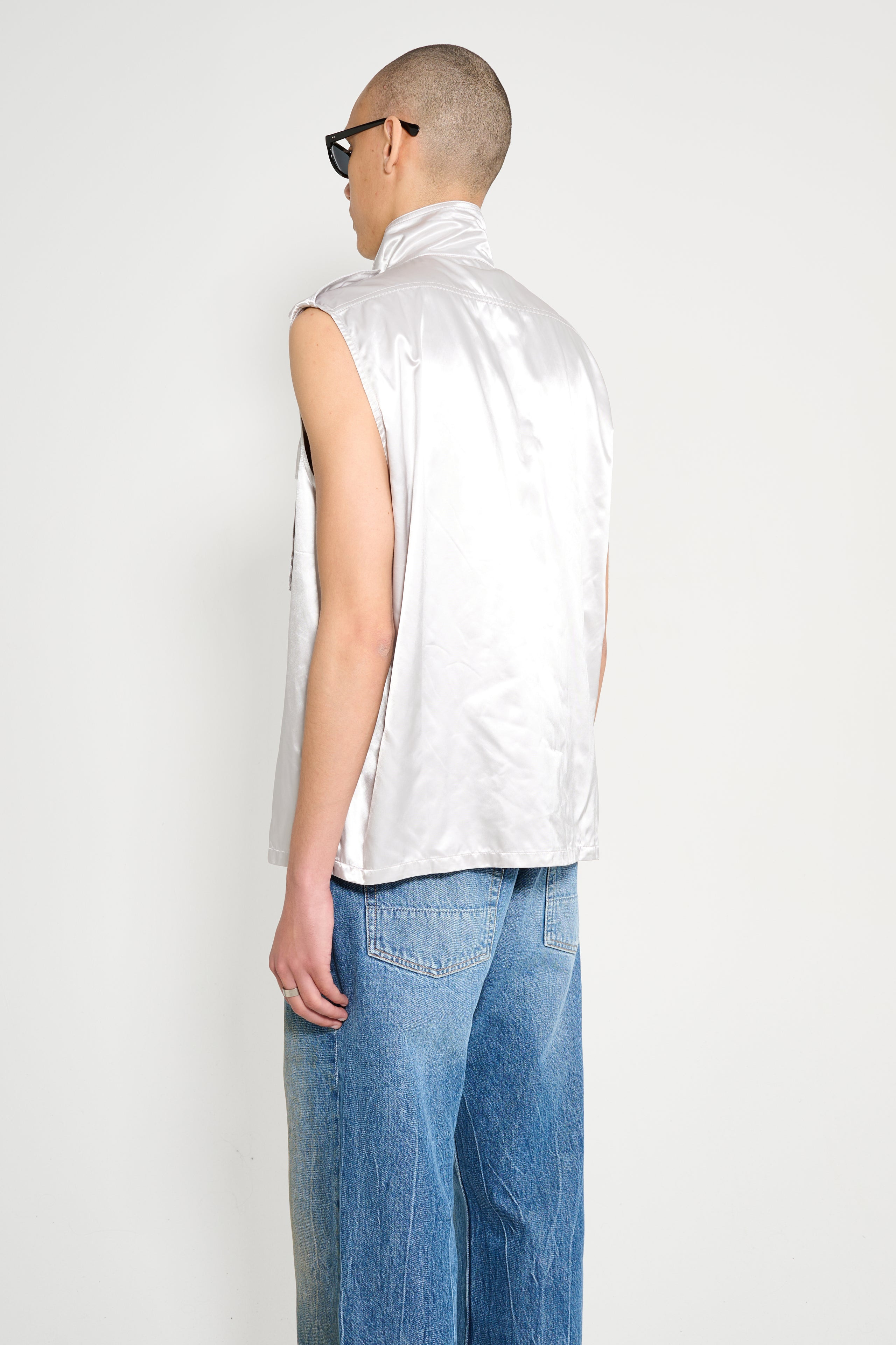 OLLY SHINDER WET LOOK NYLON SLEEVELESS OVERSHIRT SILVER - 3