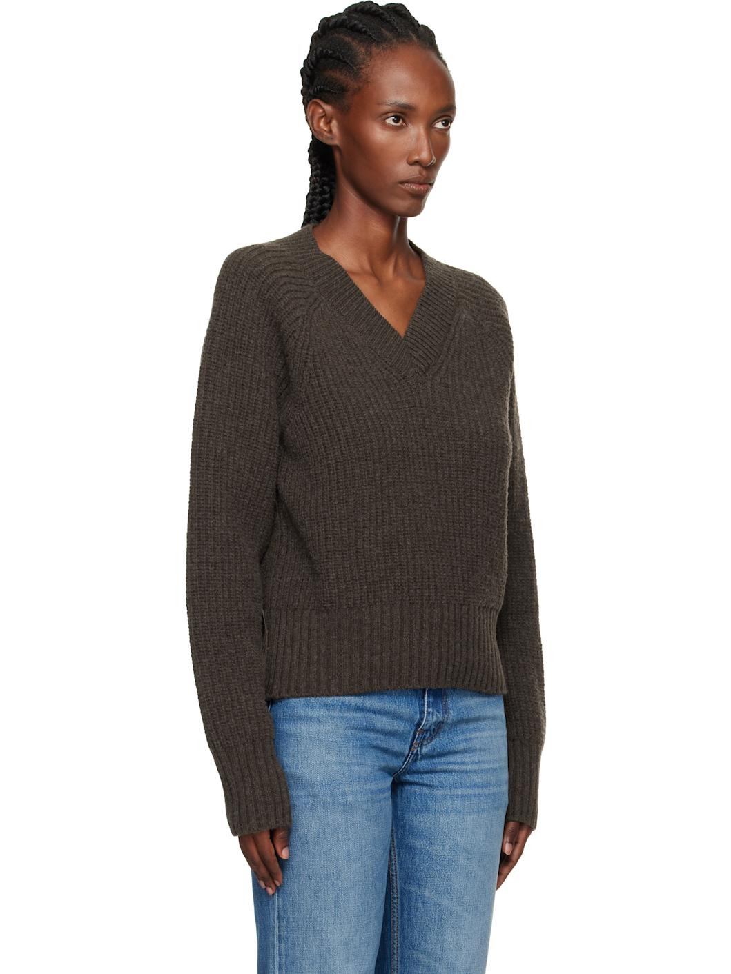 Brown Plaza V-Neck Sweater - 2