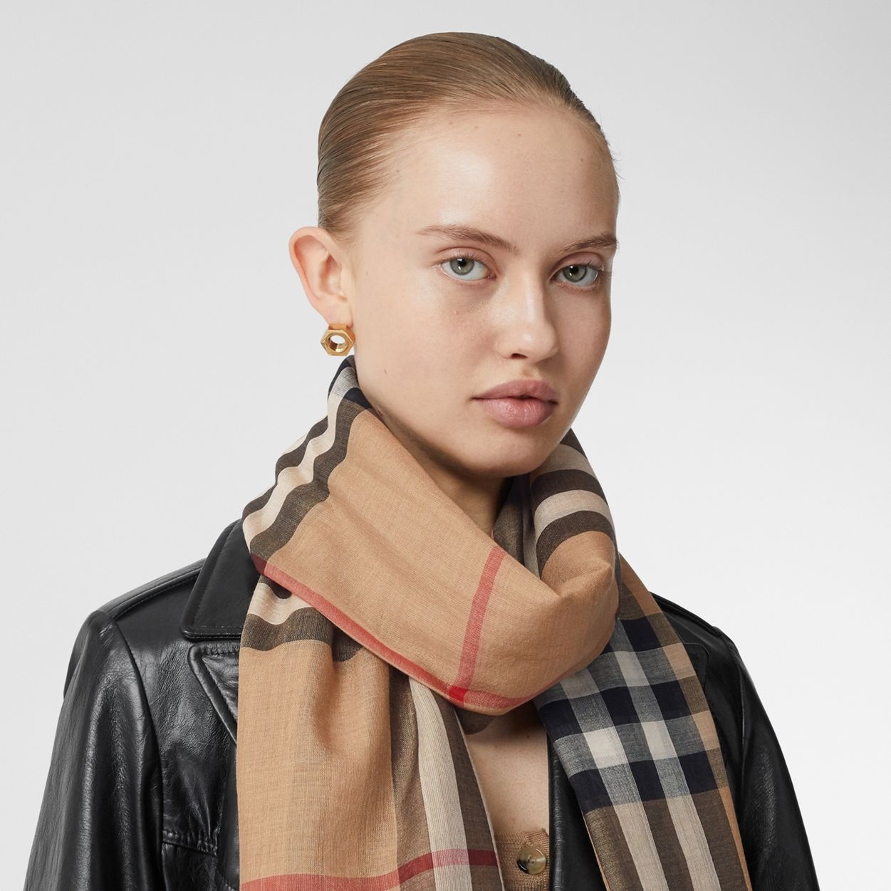 Lightweight Check Wool Silk Scarf - 3