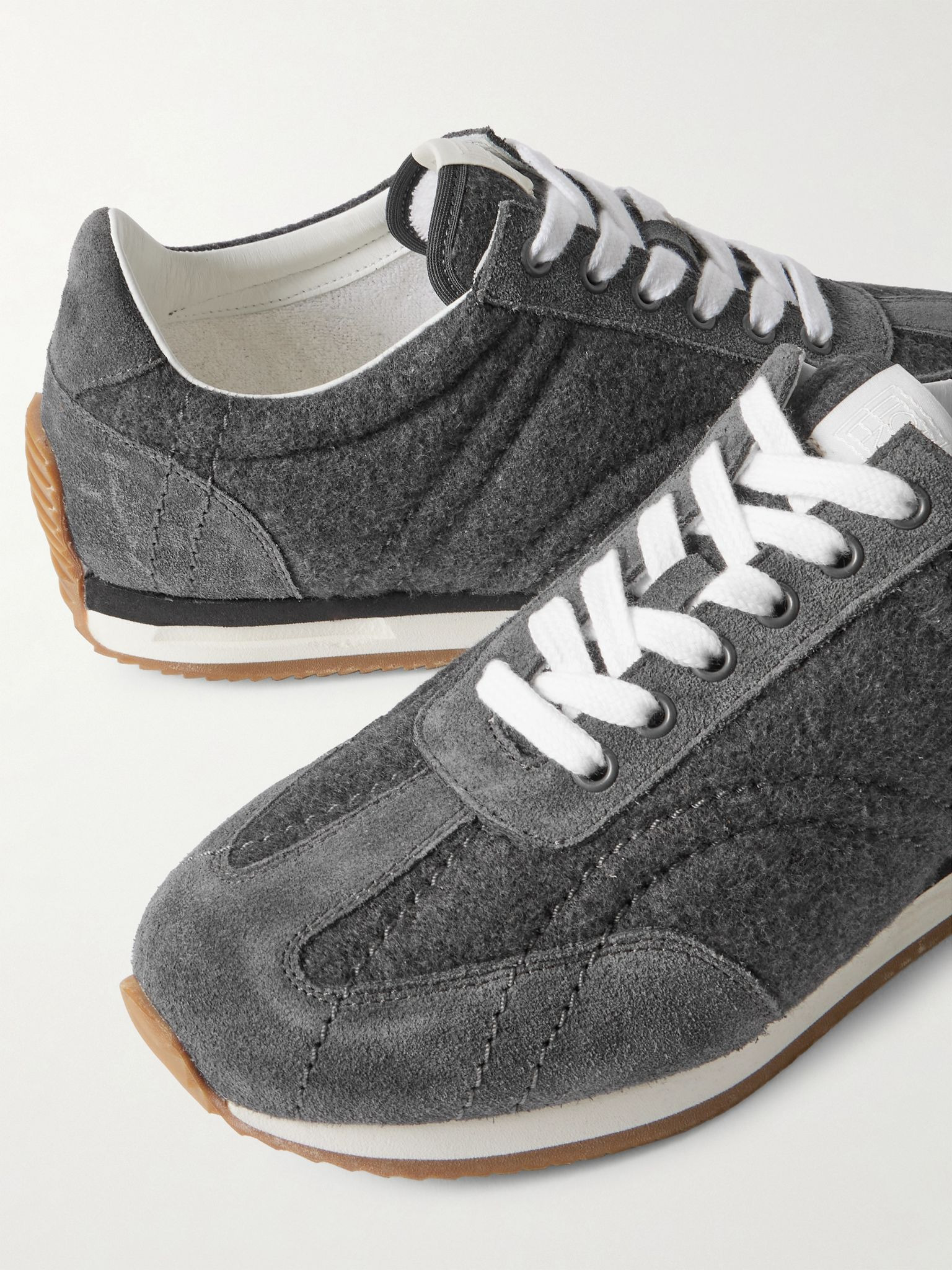 Suede-trimmed wool-flannel sneakers Gray - 4