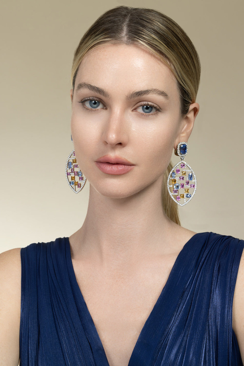 DAVID WEBB Sapphire Citrine Mondrian Earrings outlook
