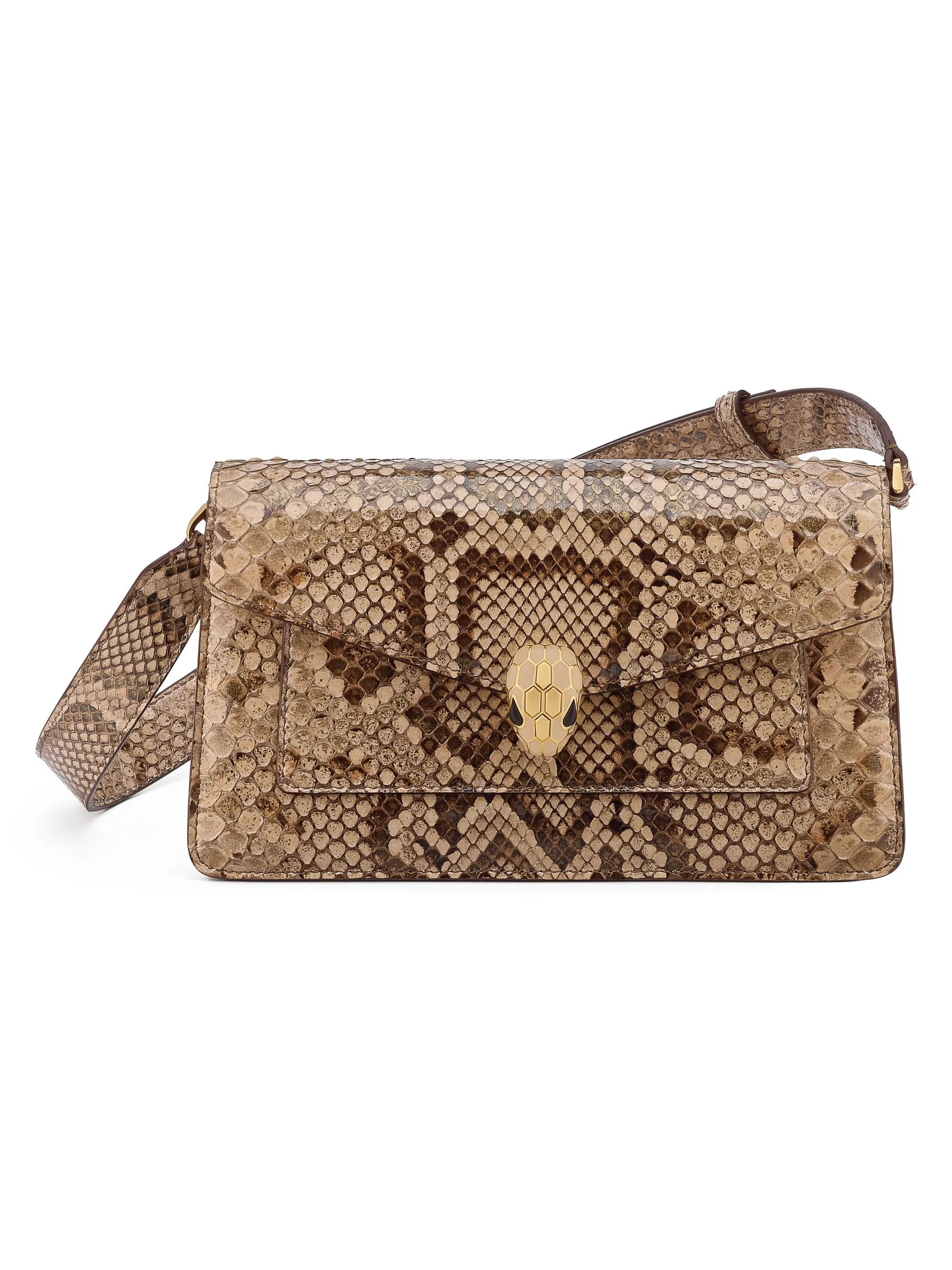 Women's Serpenti Forever Snakeskin-Embossed Leather Shoulder Bag - Travertine Bronze - 1