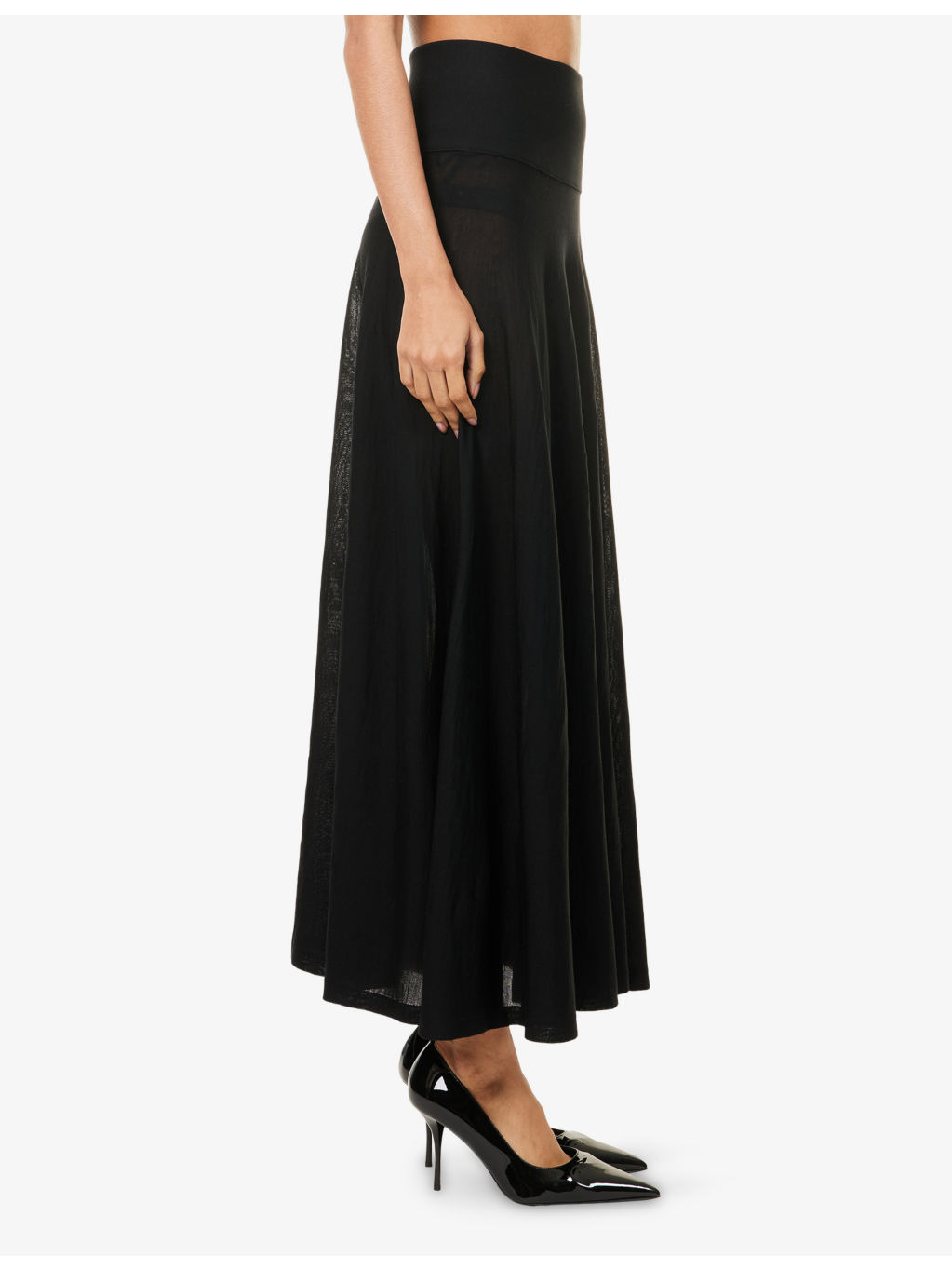 Semi-Sheer High-Rise Wool-Knit Midi Skirt - 3