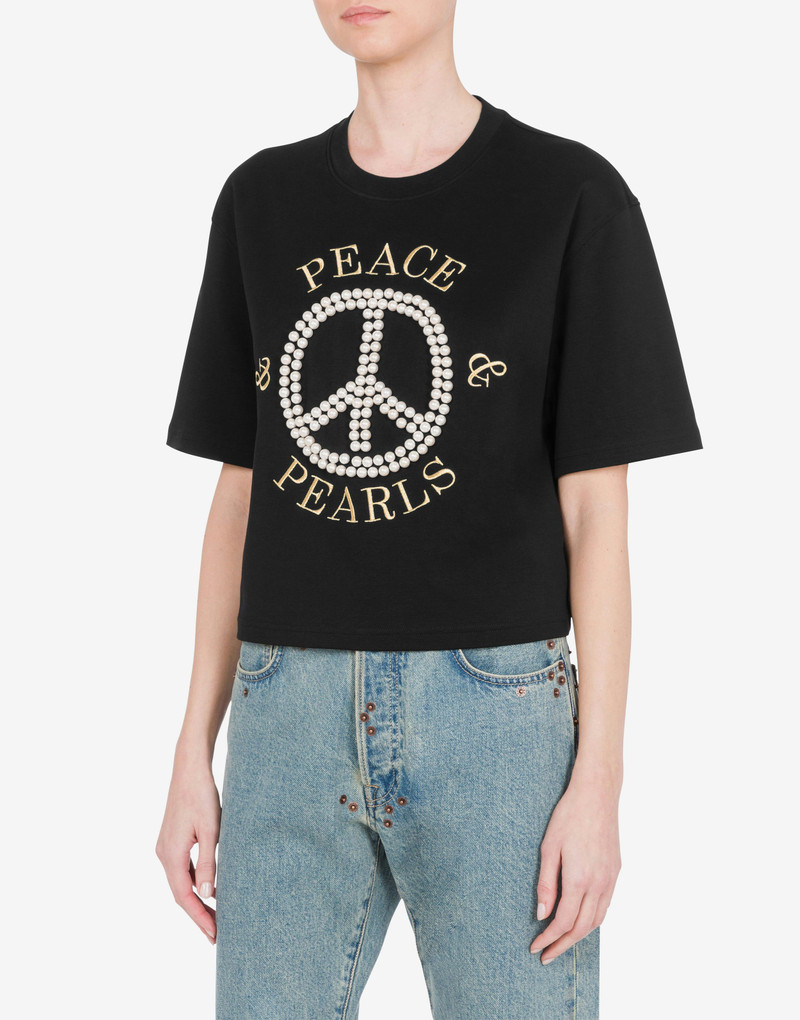 Moschino T-SHIRT IN INTERLOCK COTTON PEACE & PEARLS outlook