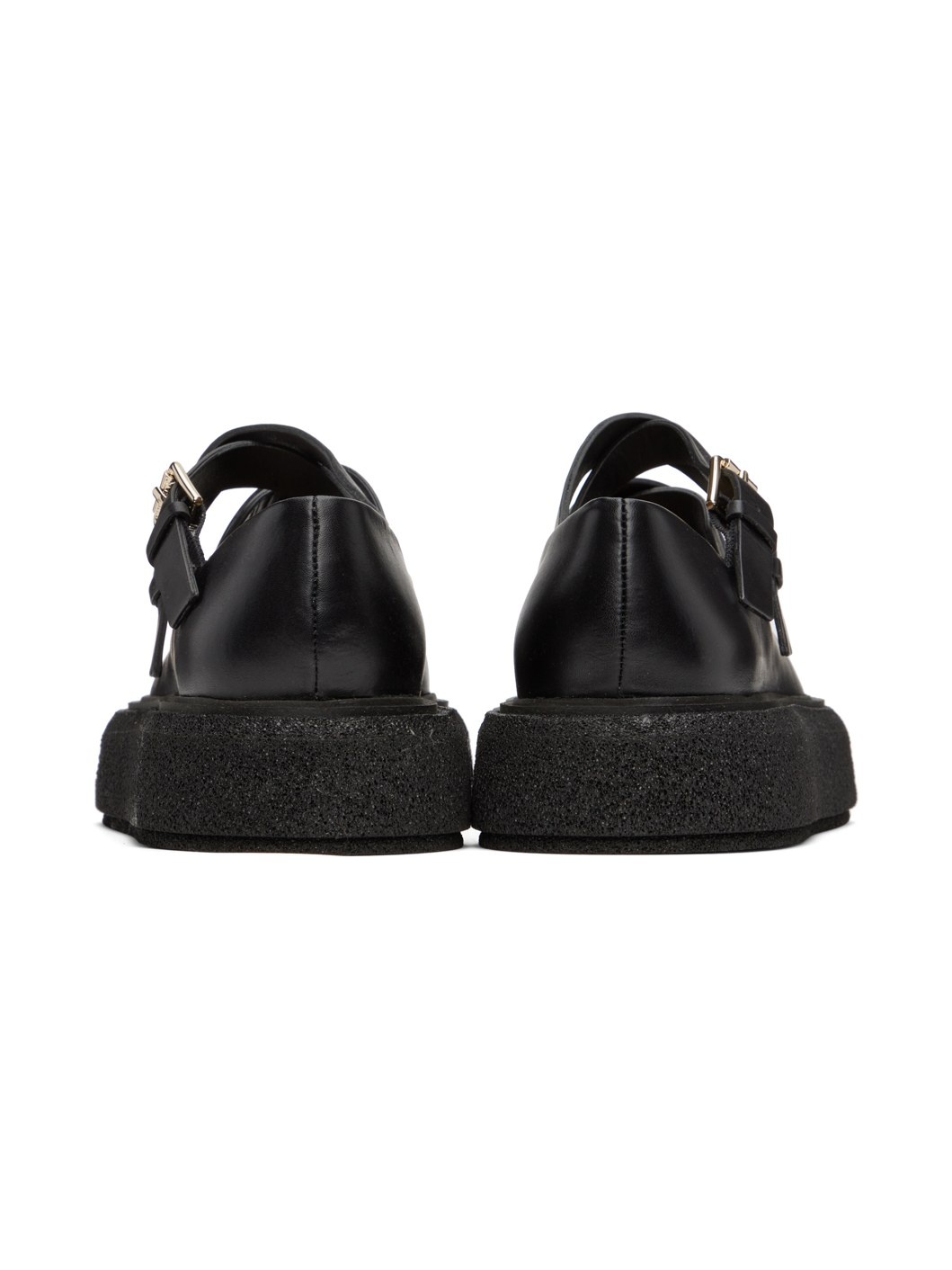 Black Leather Strap Ballerina Flats - 2