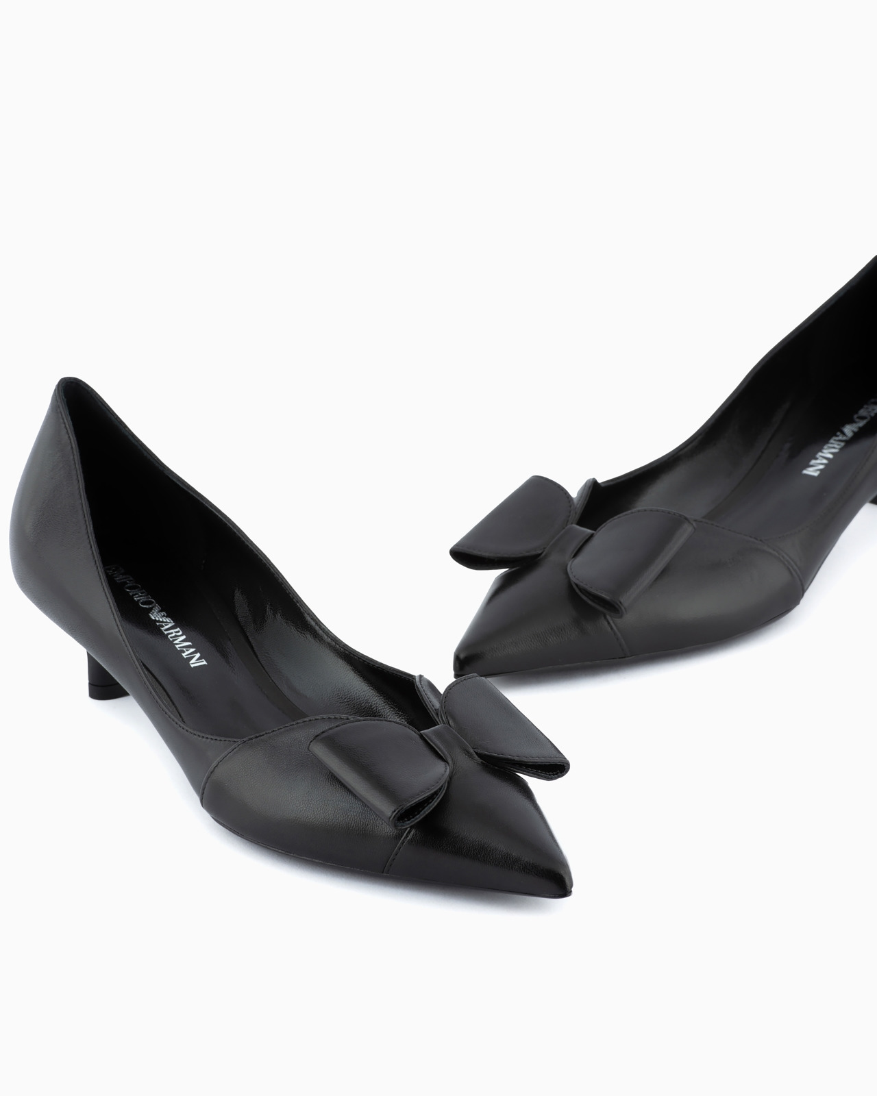 Nappa leather kitten-heeled court shoes with bow - 3