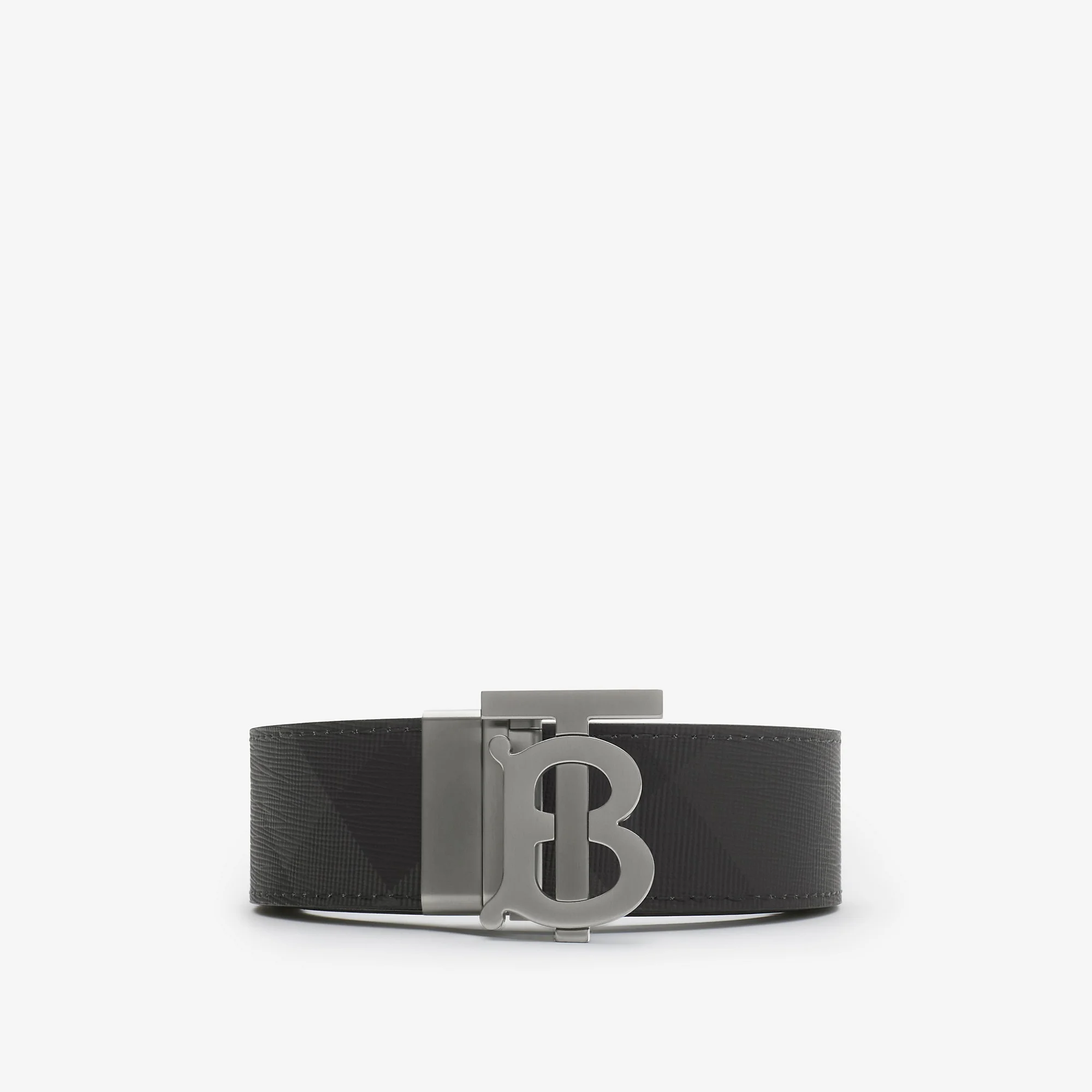 Reversible Charcoal Check and Leather TB Belt - 1