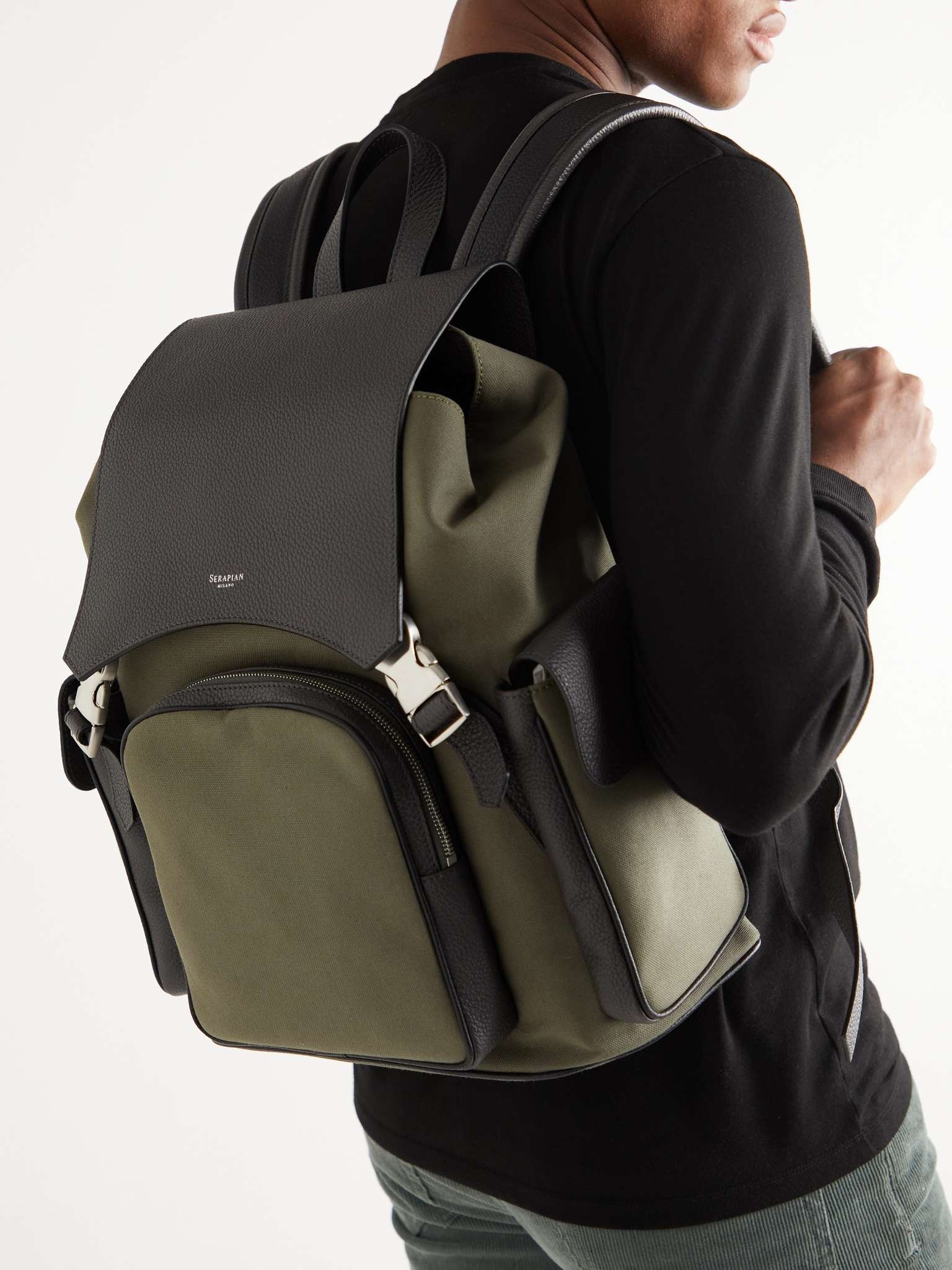 Leather-Panelled Canvas Backpack - 2