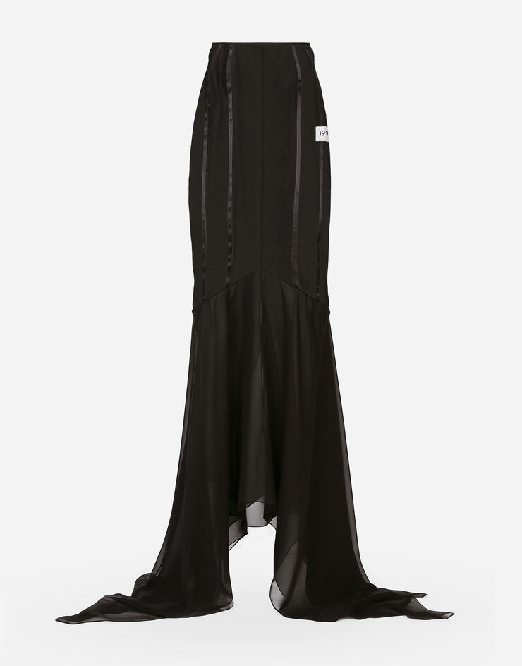 Long silk skirt with mermaid ruffle - 1