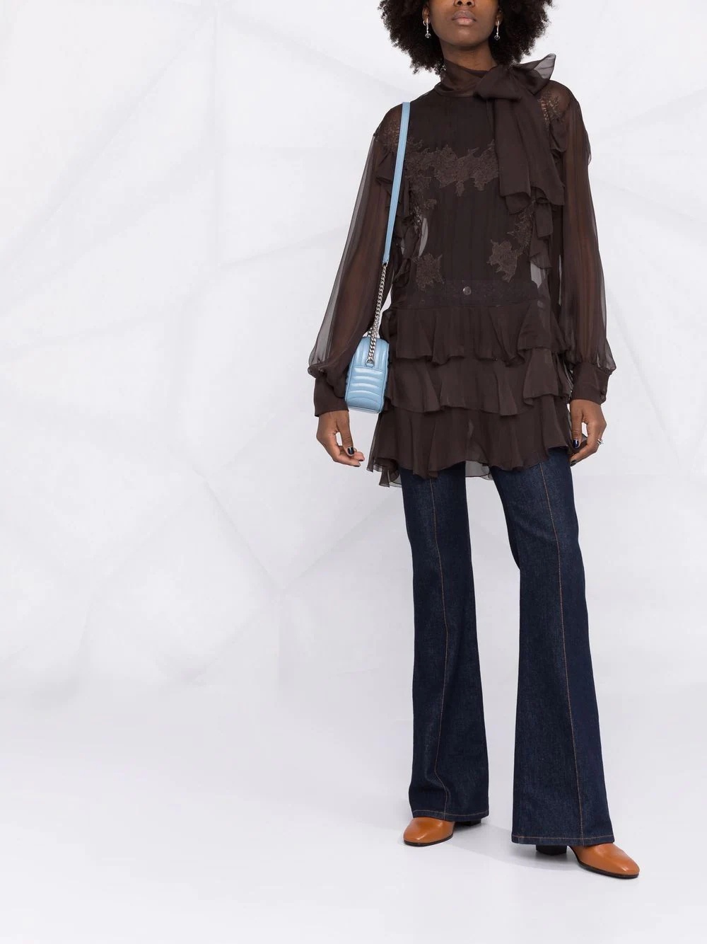 floral-lace silk blouse - 2