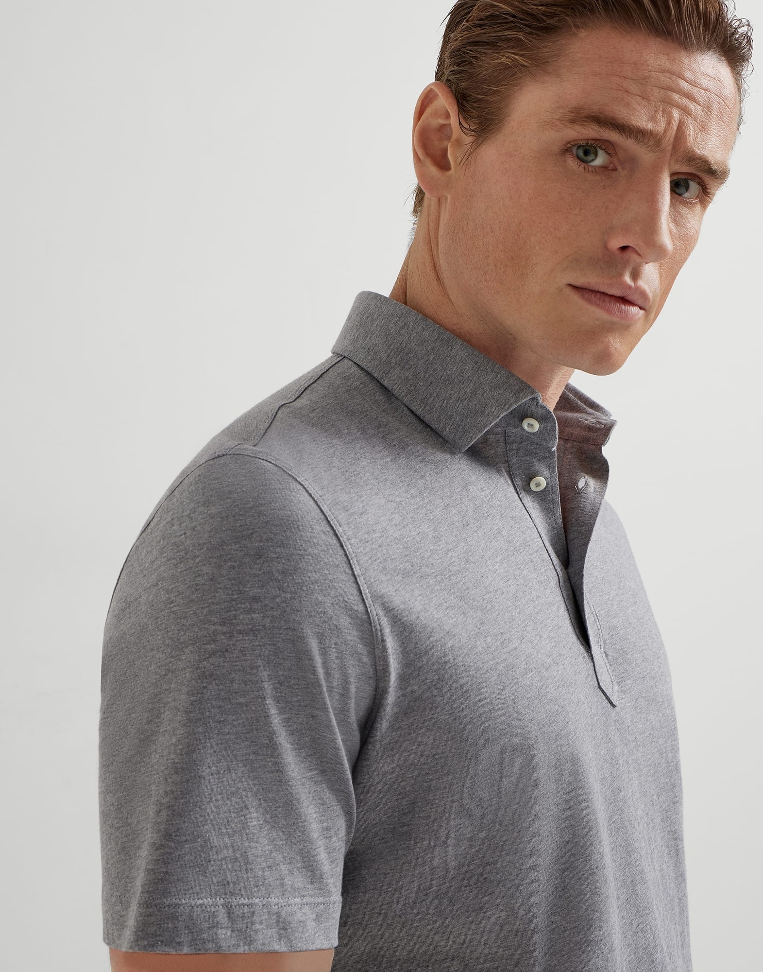 Cotton jersey polo with shirt-style collar - 3