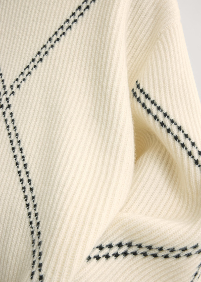 Argyle-stitch cashmere sweater ecru/black 5