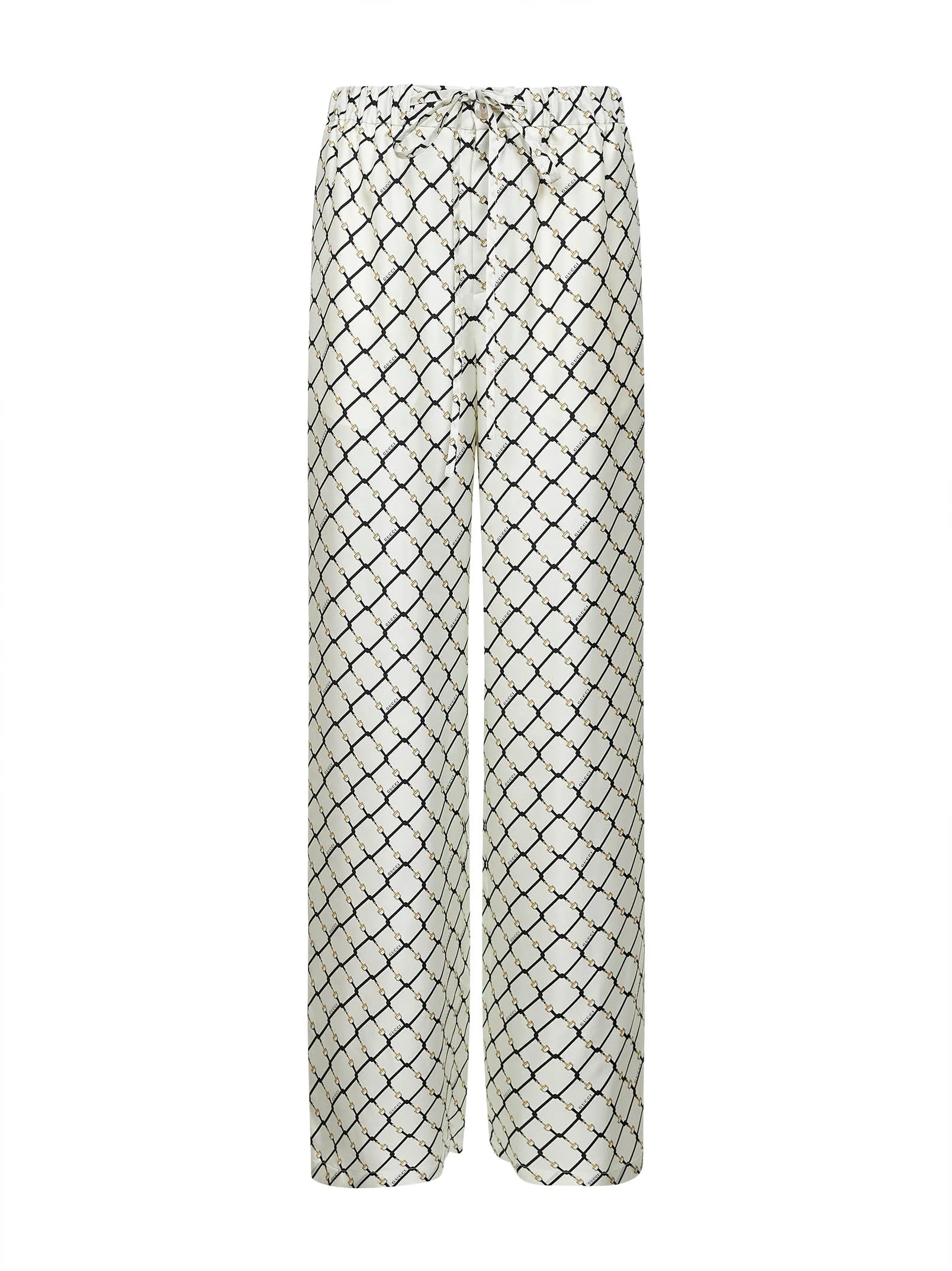 Gucci Women White Printed Silk Twill Drawstring Trousers - 1