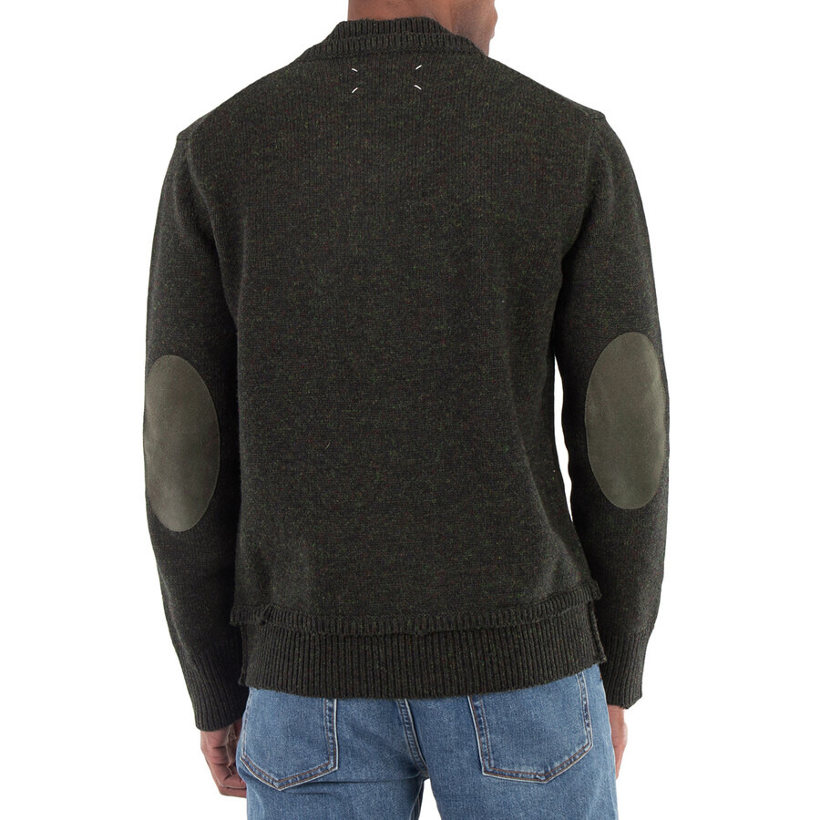 Maison Margiela Men's Dark Green Elbow-Patch Knitted Jumper - 3