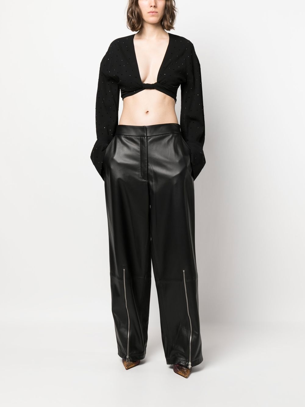 rhinestone-embellished twist front crop top. - 2