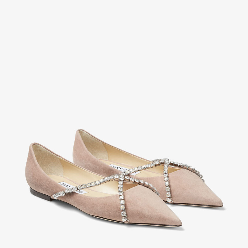 Genevi Flat Ballet Pink Pointed-Toe Flats with Crystal Chain 3