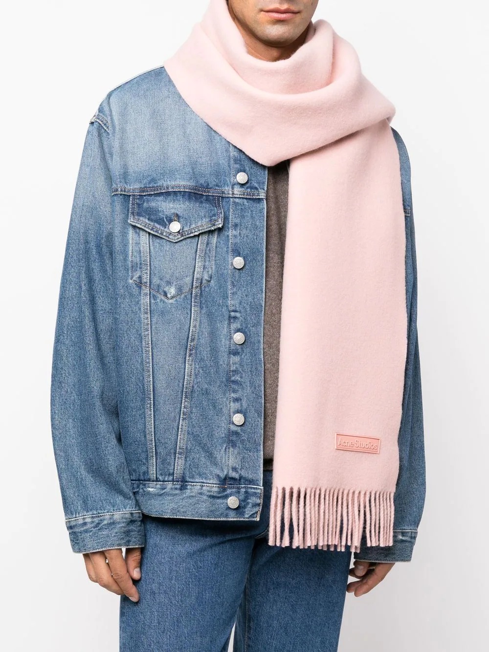 logo-patch wool scarf - 2