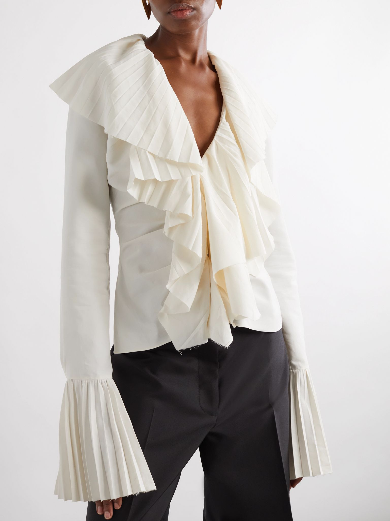 Pleated poplin blouse Ivory - 3