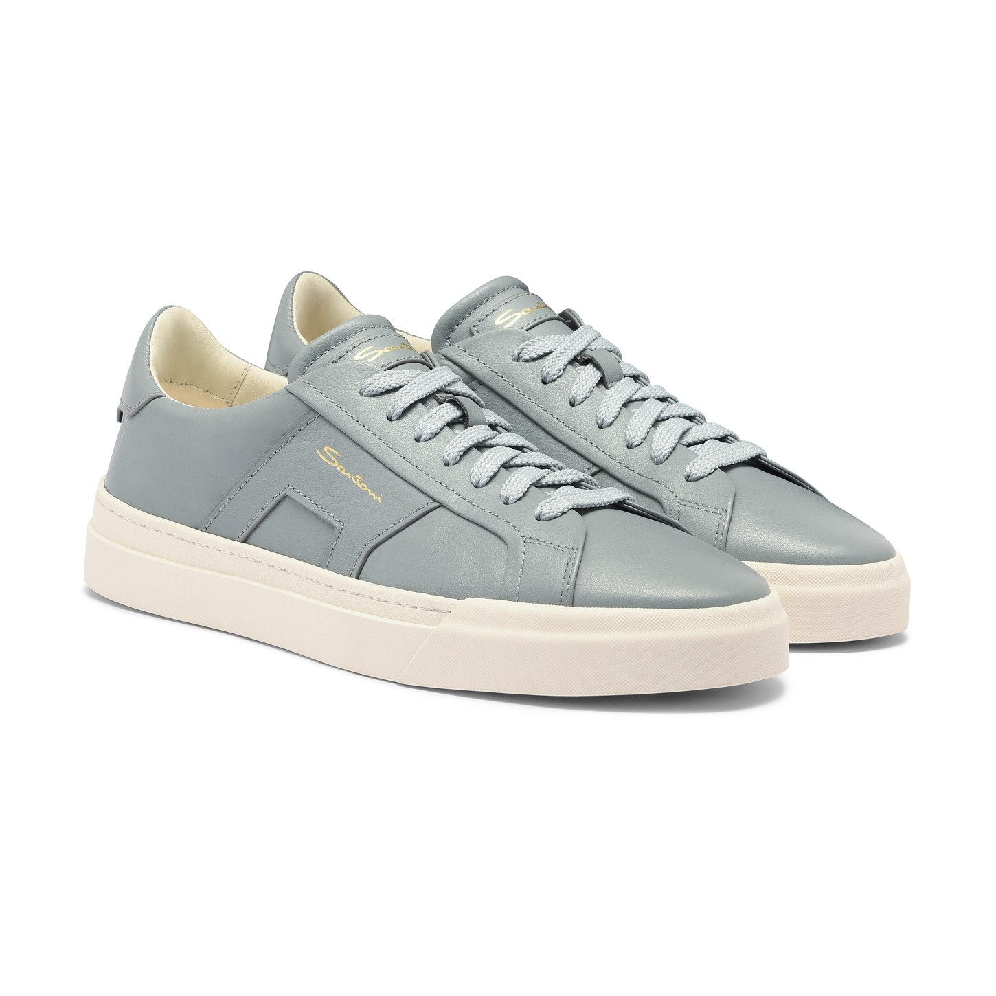 Men's light blue leather Double Buckle Sneaker - 2