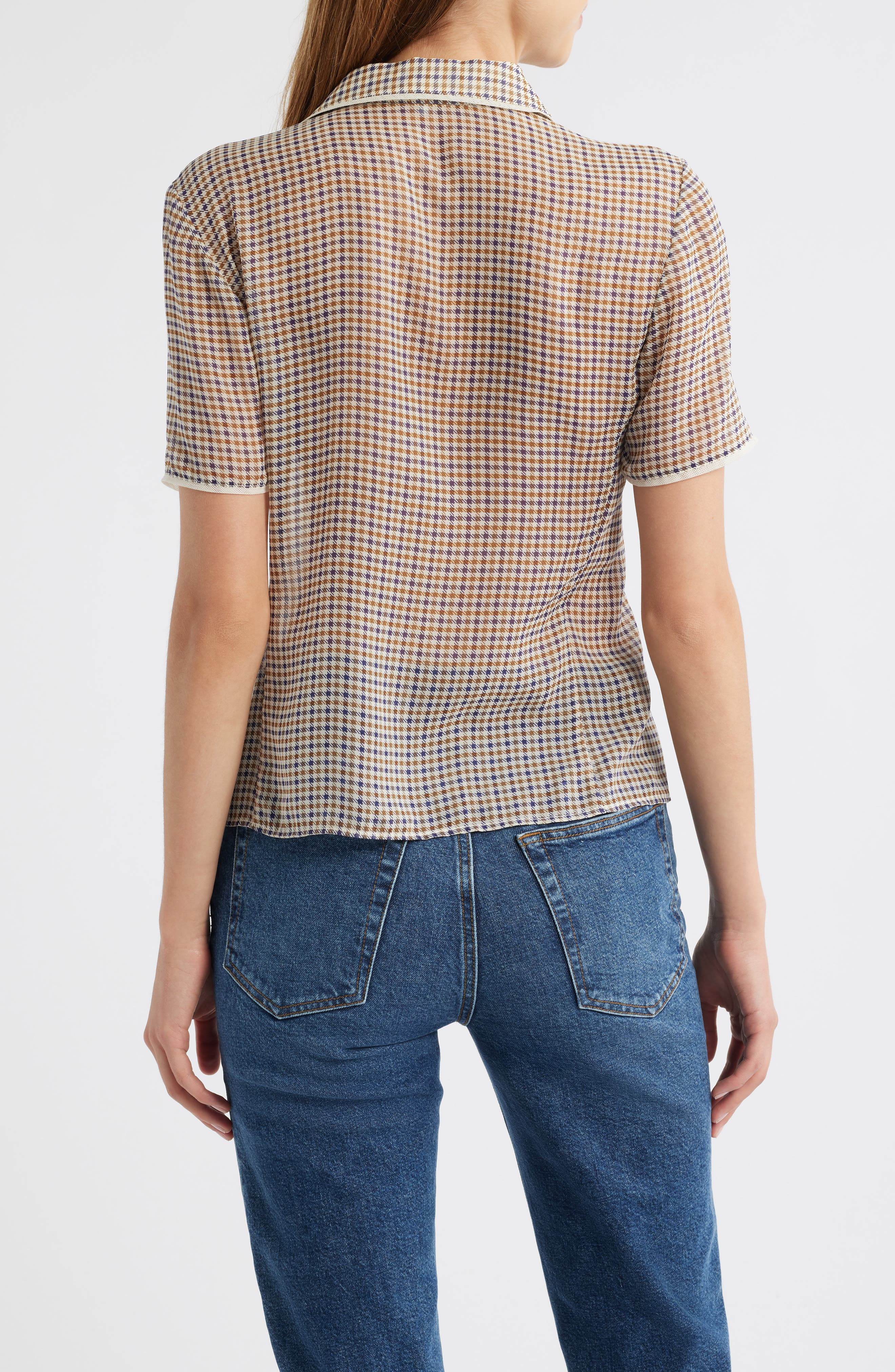 FRAME The Houndstooth Silk Short Sleeve Button-Up Shirt in Houndstooth Multi at Nordstrom - 2
