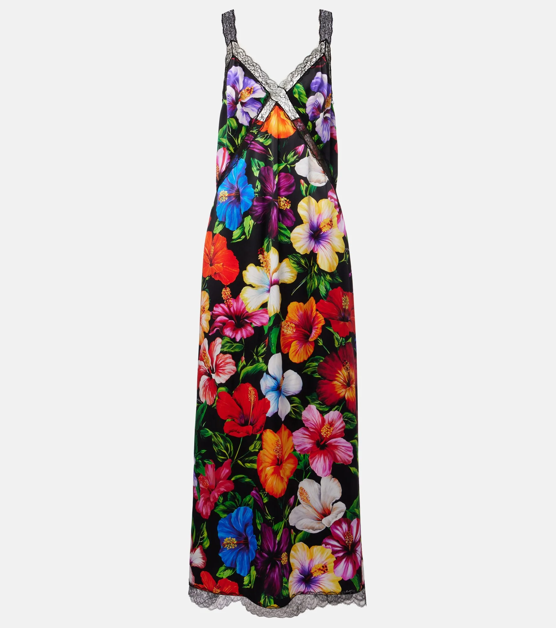 Floral lace-trimmed silk-blend maxi dress - 1
