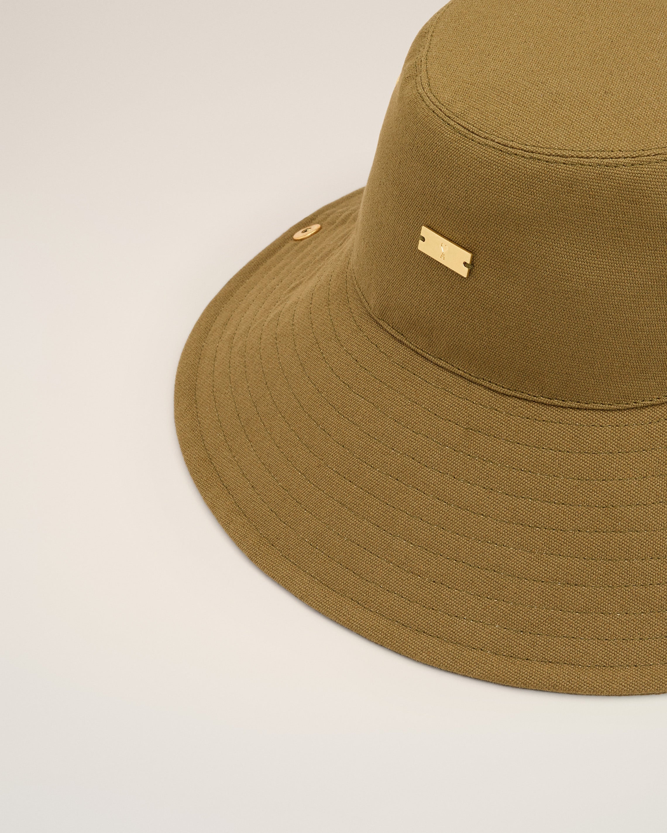 KHAKI COTTON AMI DE COEUR PLATE HAT - 3