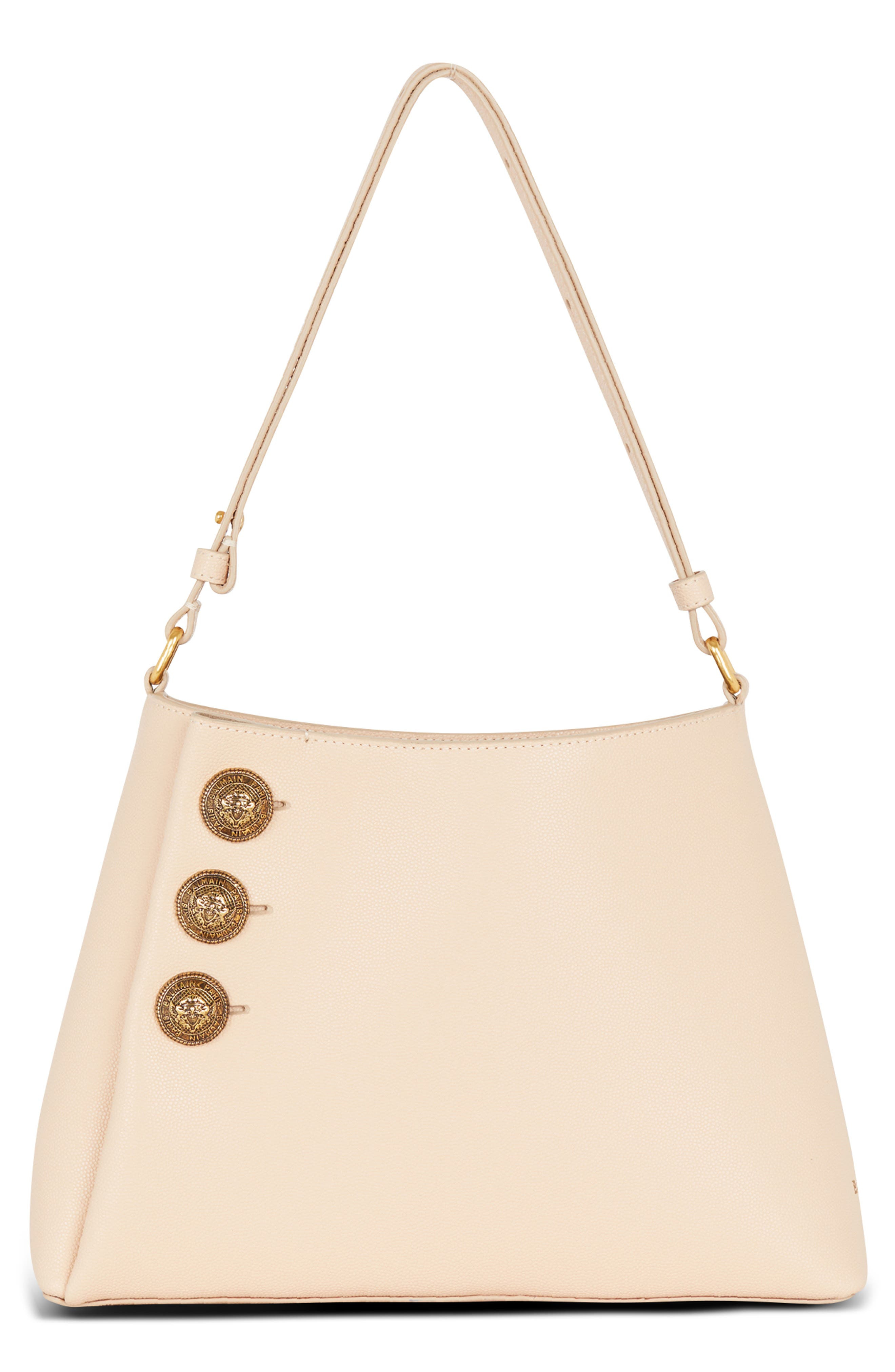 Balmain Emblem Crest Button Leather Shoulder Bag in 0Dx Nude/Pink at Nordstrom - 1