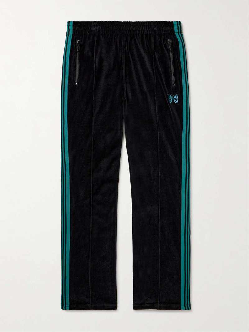Webbing-Trimmed Logo-Embroidered Cotton-Blend Velour Track Pants - 1