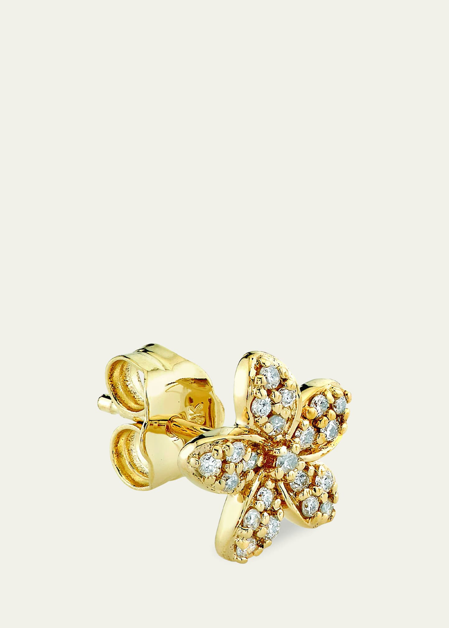 Yellow Gold Plumeria Diamond Flower Stud Earring, Single - 2