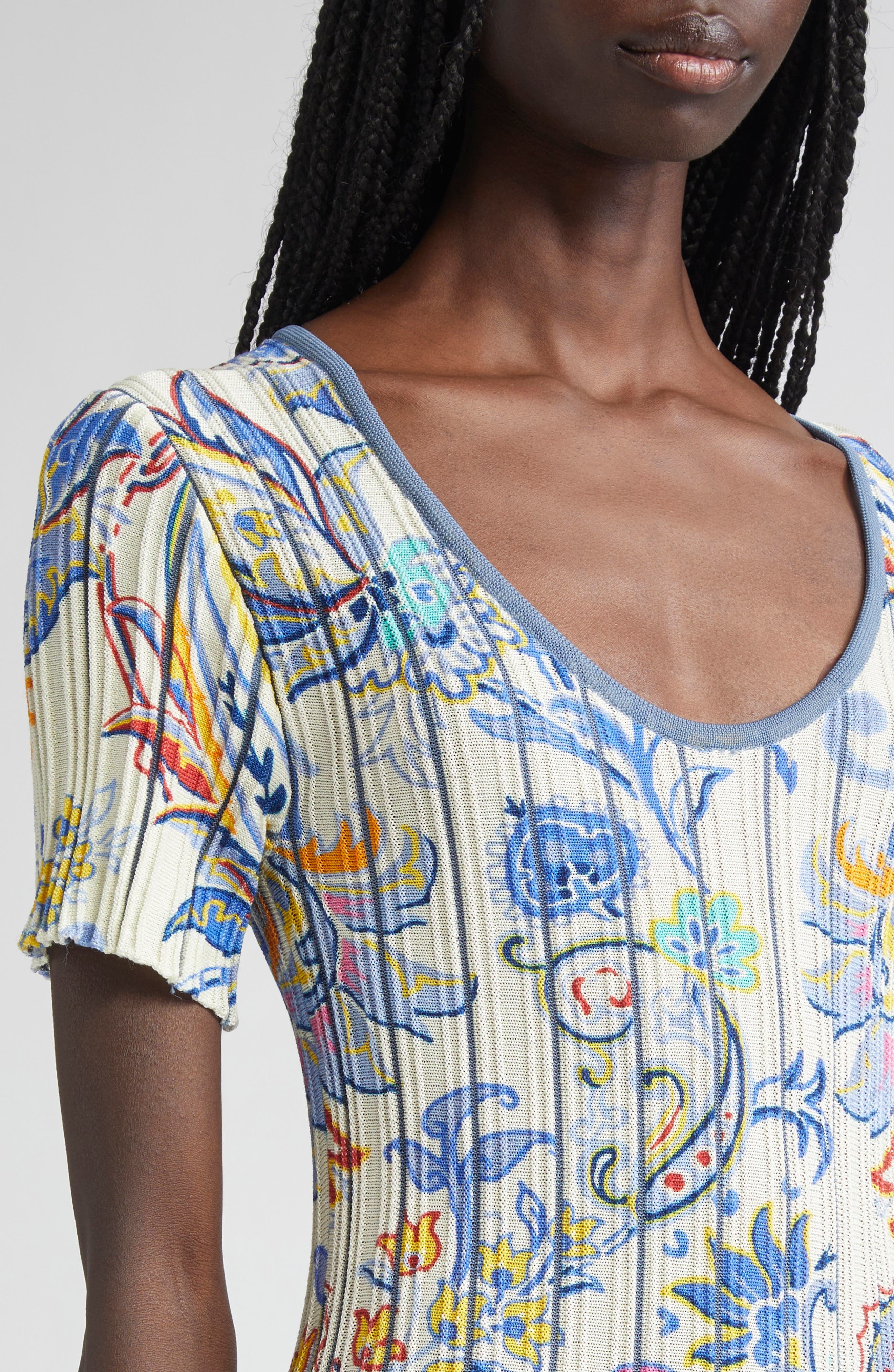 Etro Floral Knit Midi Dress in Stampa F.do Bianco at Nordstrom - 5