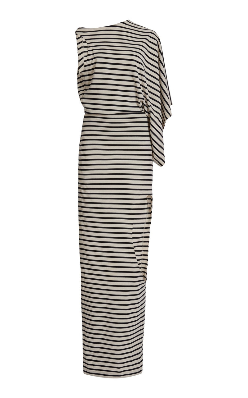 ASYMMETRIC MAXI DRESS WITH CUT OUT NAVY ECRU STRIPE 12