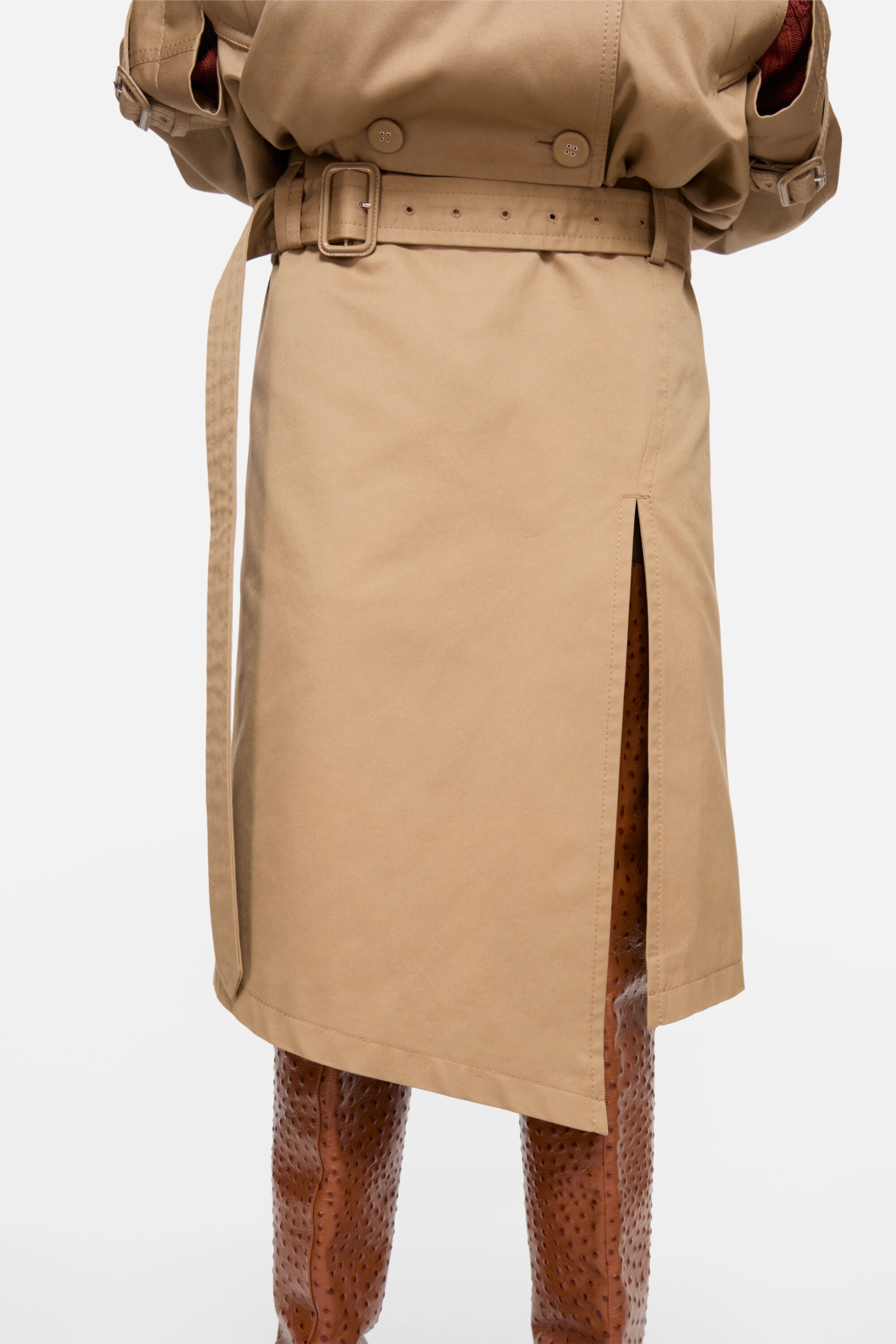 Belted twill skirt - Mud beige - 6