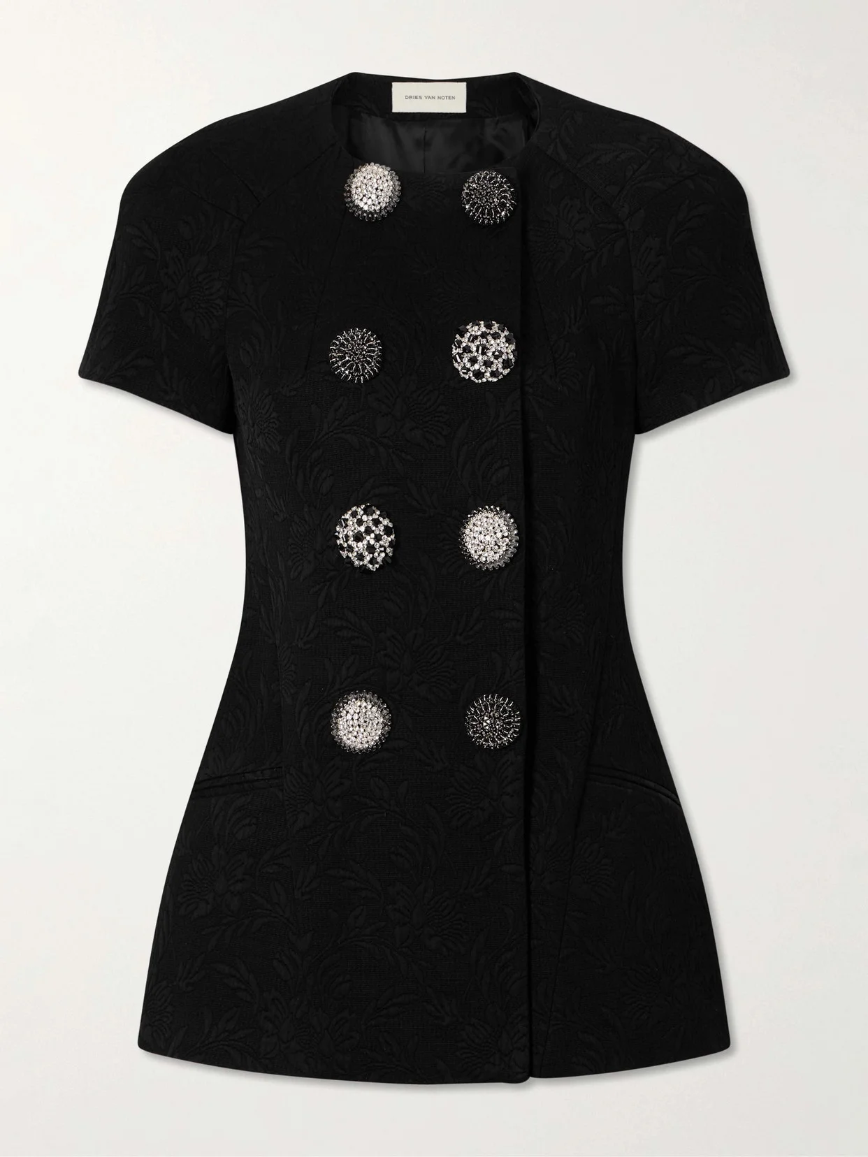 Embellished Double-breasted Matelassé Floral-jacquard Jacket - 1