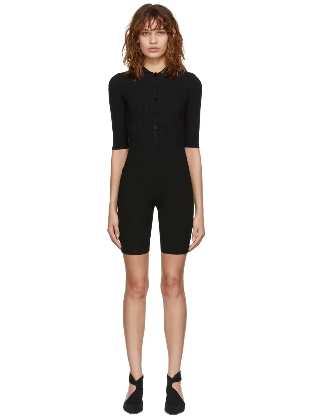 Black Ribbed Playsuit - 1