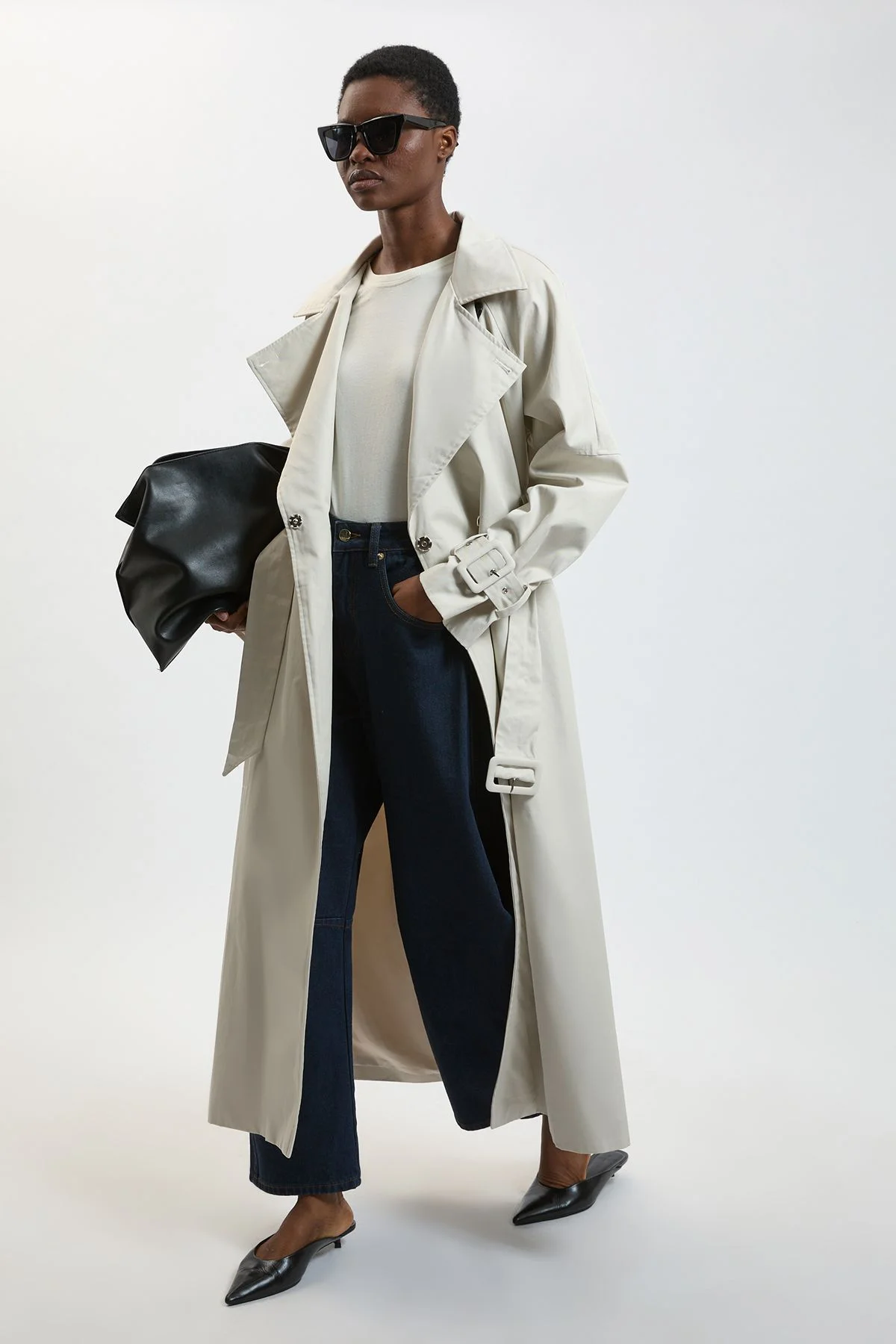 Funnel Neck Trench Coat - 1