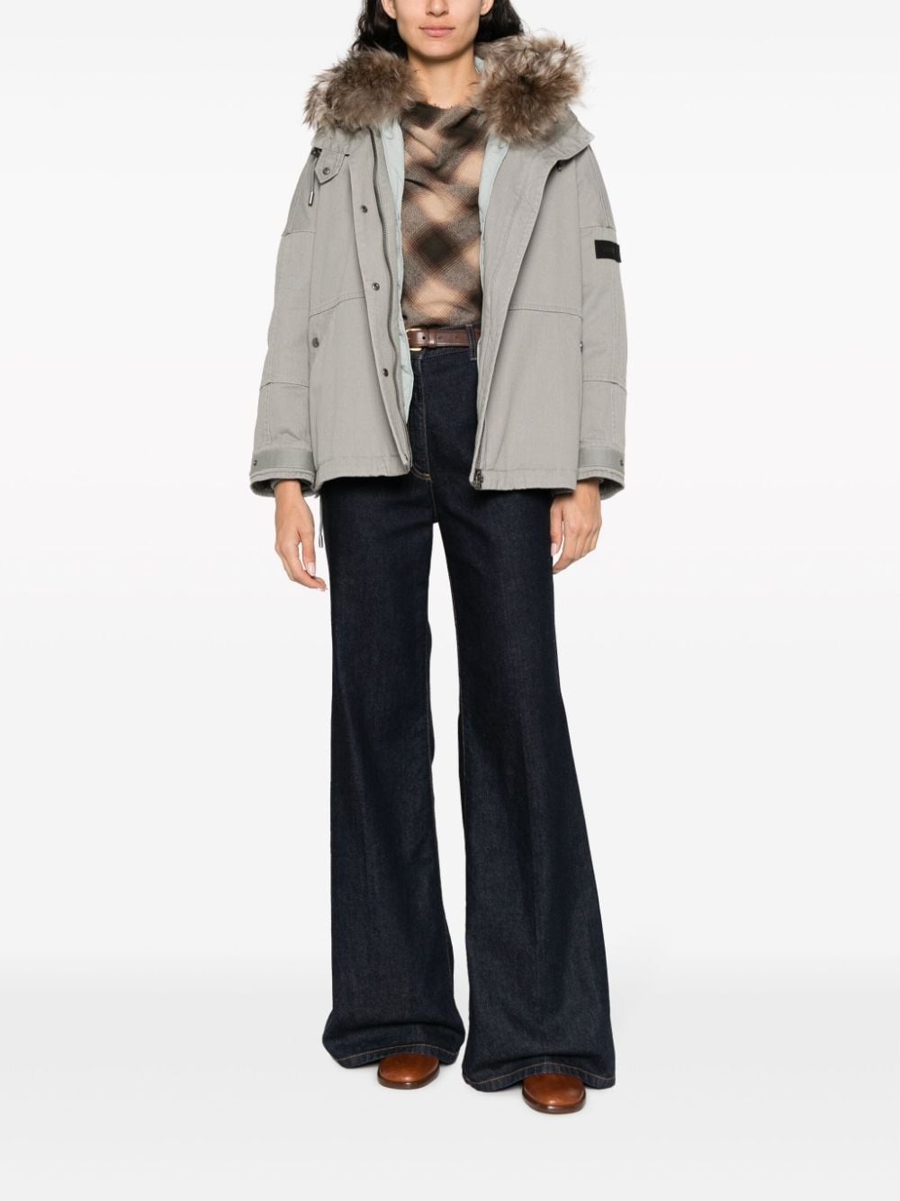 shearling-trim padded jacket - 2