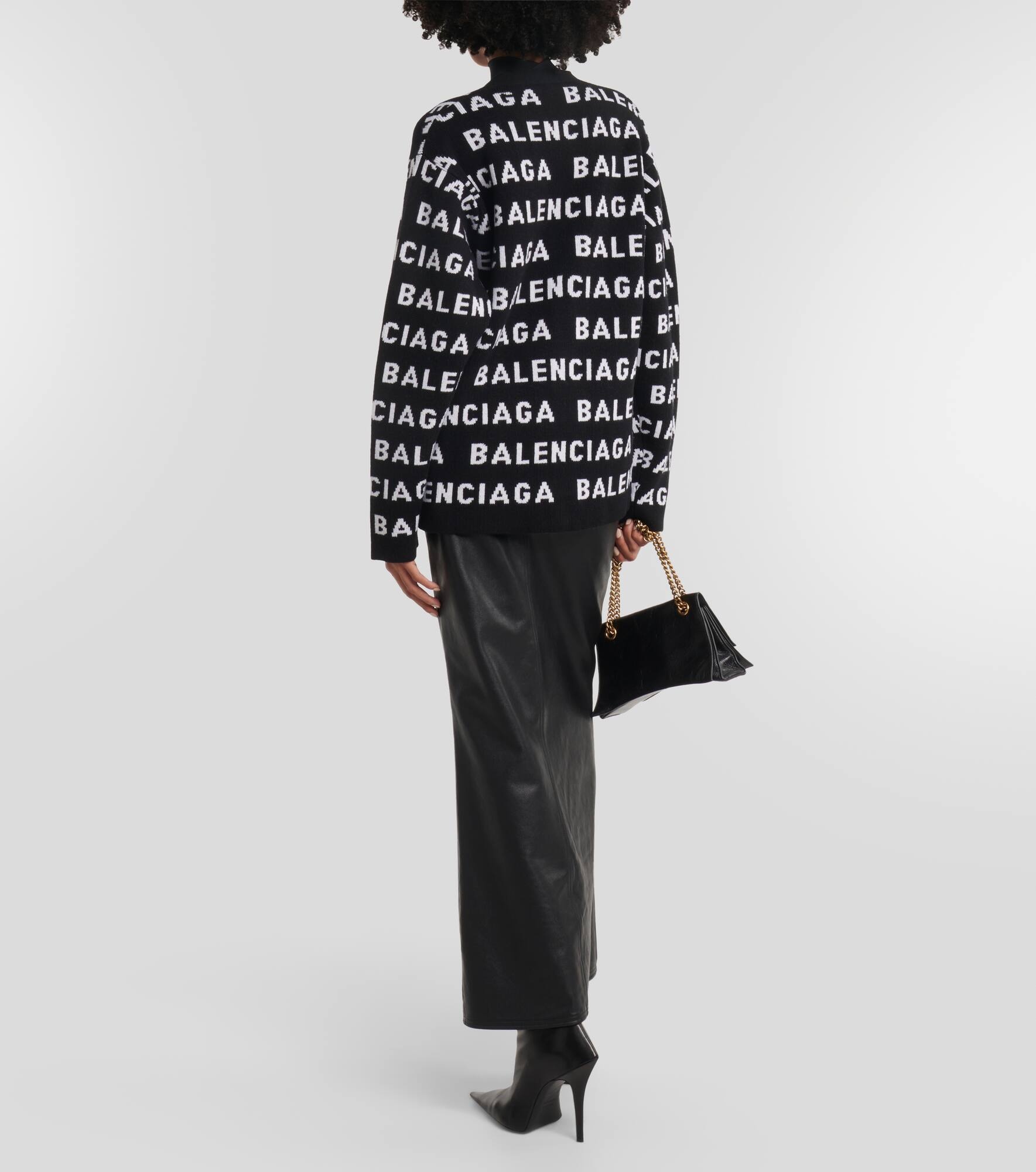 Logo jacquard wool-blend cardigan - 3