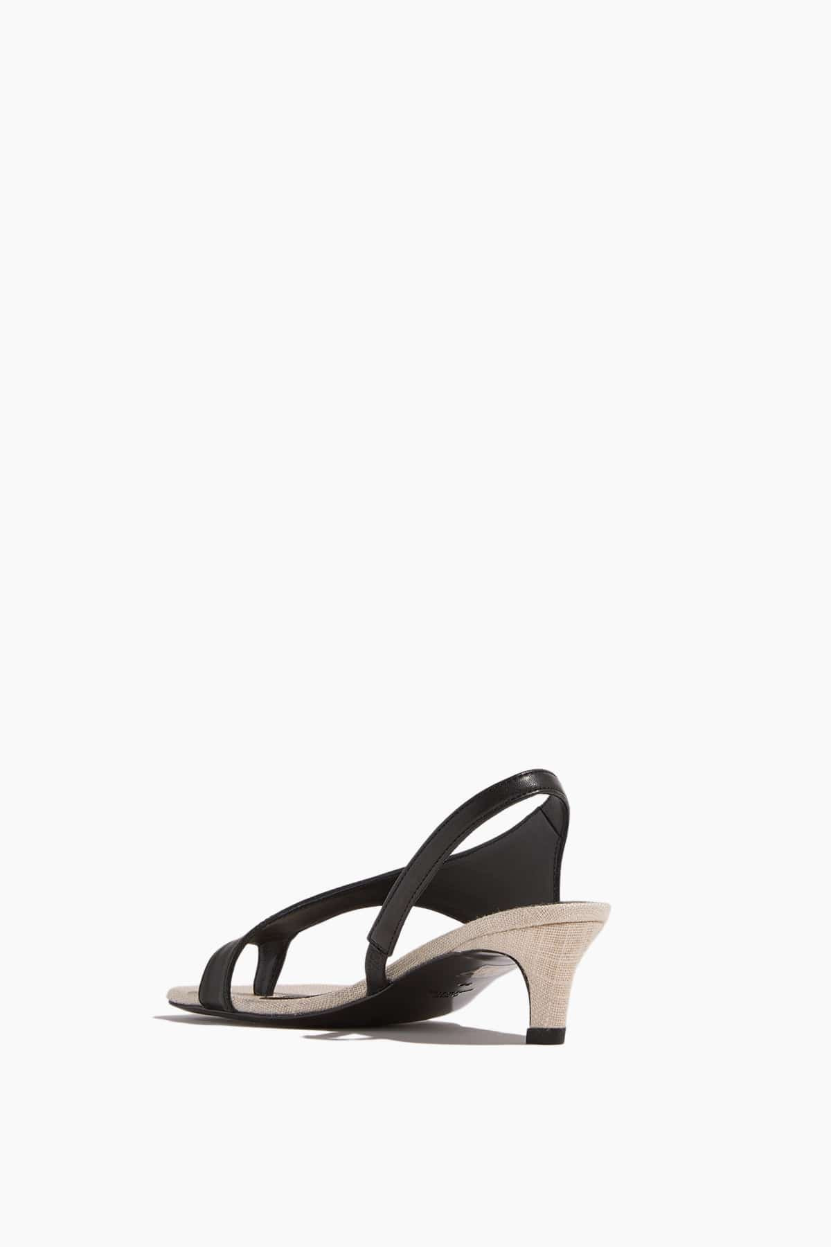 Leather Heeled Thong Sandals in Black/Sand - 3