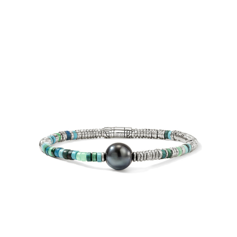 Heishi Bracelet, Sterling Silver, Hardstones, Pearl 1