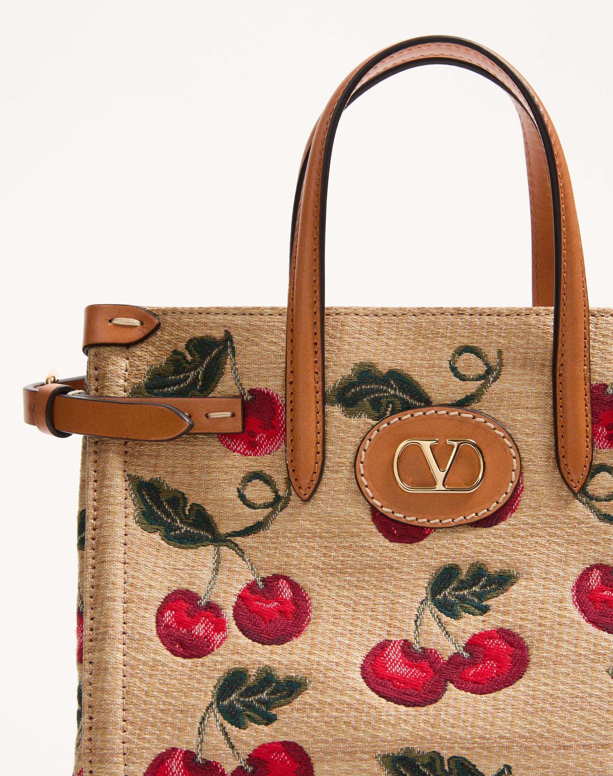 VALENTINO GARAVANI ANTIBES SMALL SHOPPING BAG IN JACQUARD RAFFIA WITH CHERRYFIC PATTERN - 6