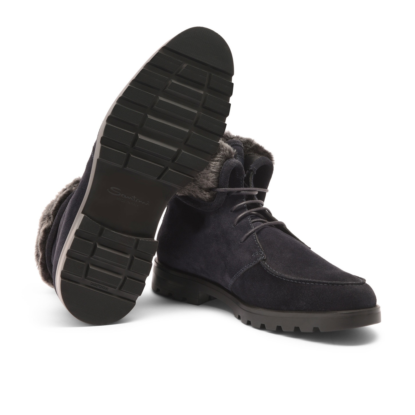 Men’s blue suede lace-up boot with fur - 4