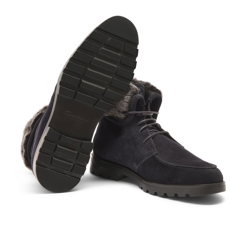 Men’s blue suede lace-up boot with fur 4
