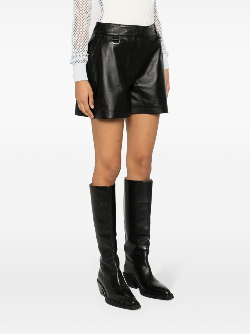 high-waisted leather shorts - 3