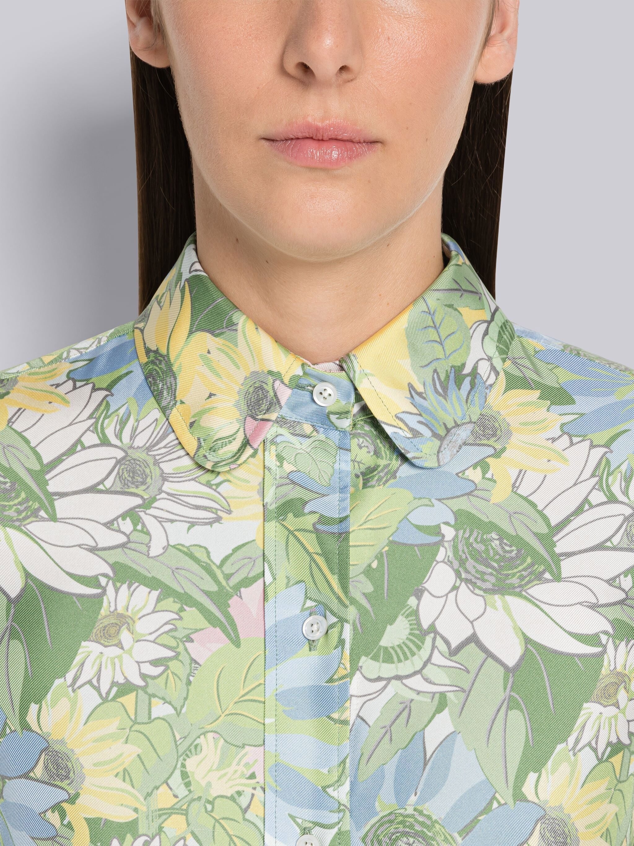 Floral Silk Twill Pleated Below the Knee Shirtdress - 4