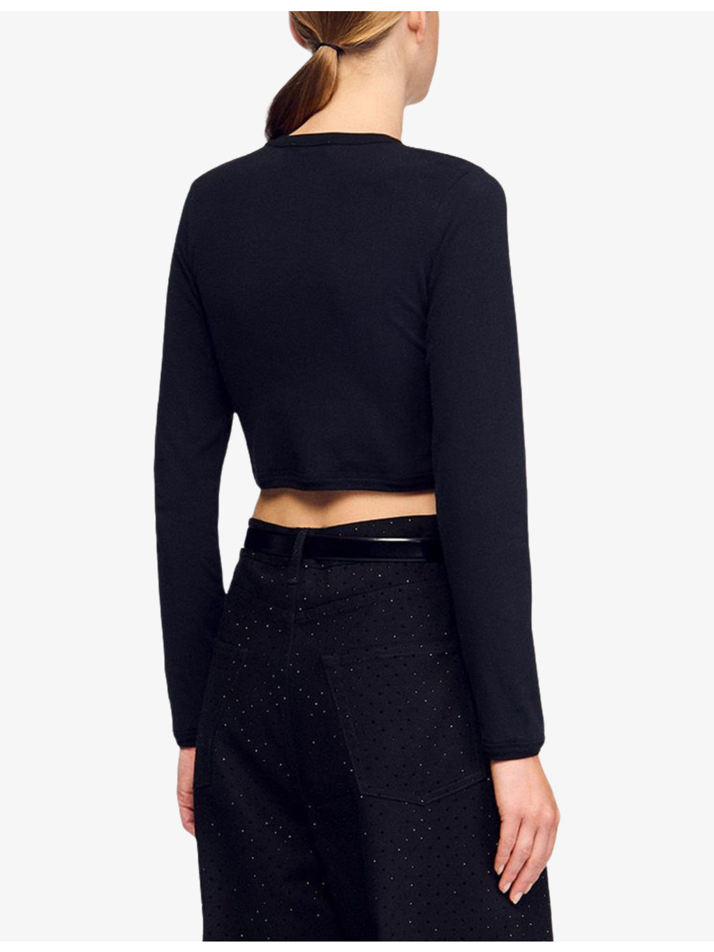 Long-Sleeve Cropped Stretch-Cotton T-Shirt - 4