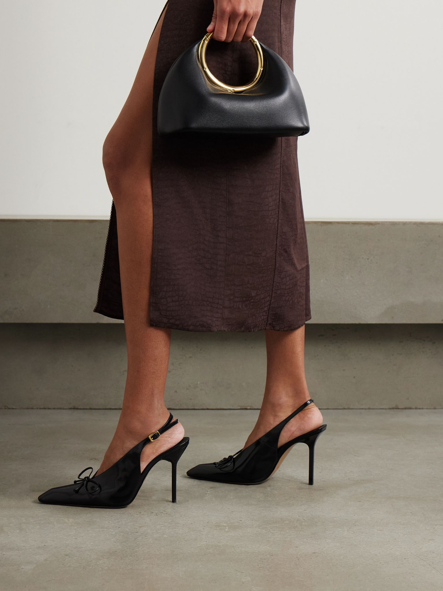 Cubisto bow-detailed leather slingback pumps Black - 2