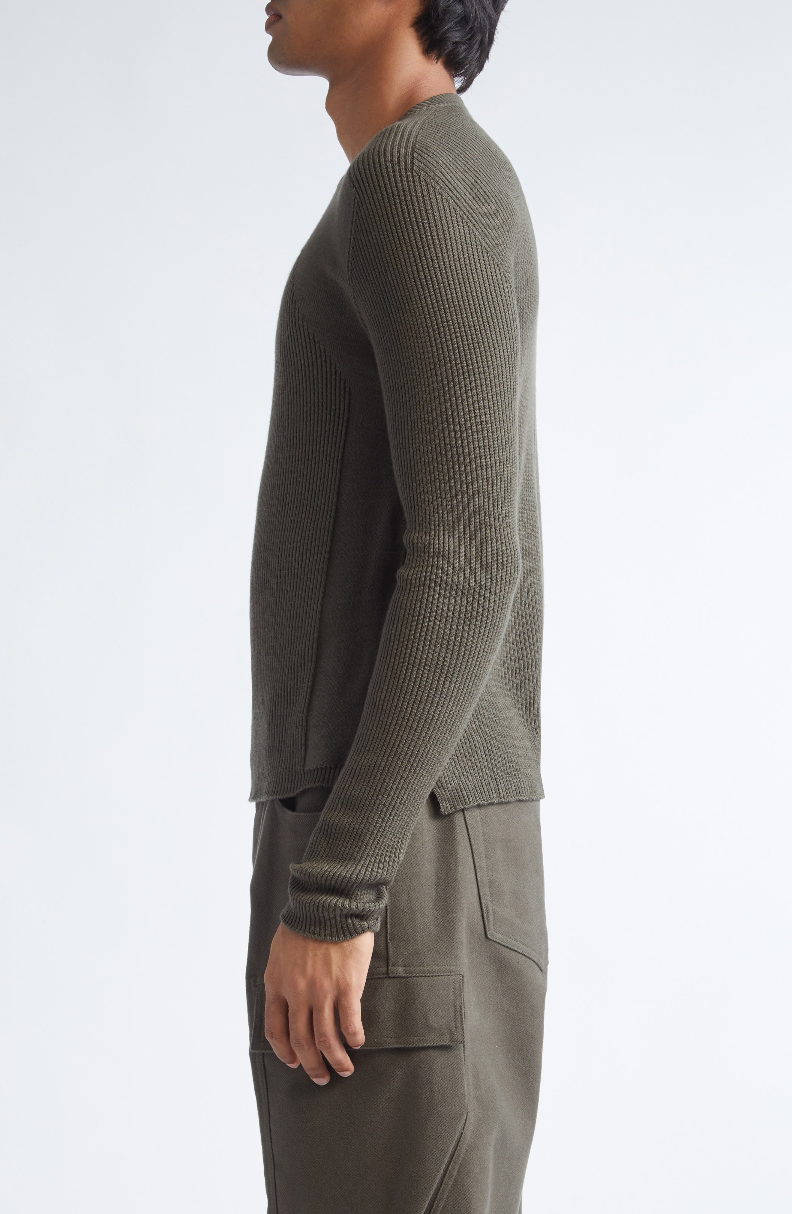 Rick Owens Geo Rib Virgin Wool Sweater in Bosco at Nordstrom - 4