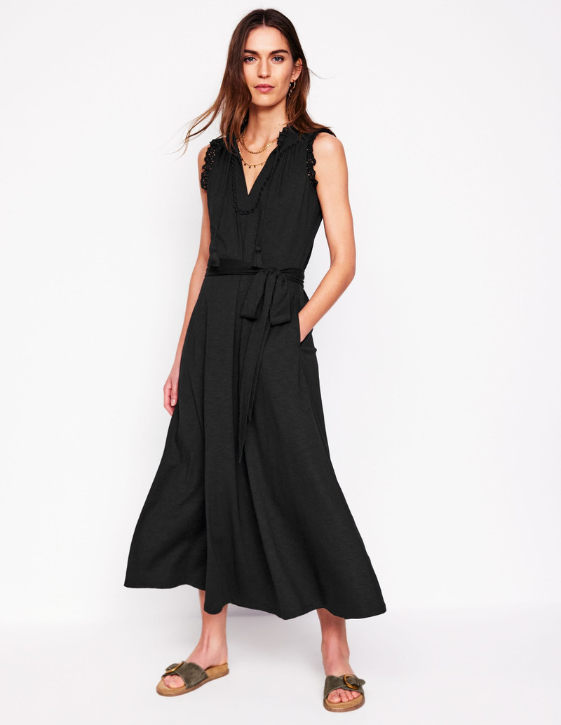 Aria Broderie Trim Midi Dress-Black 5