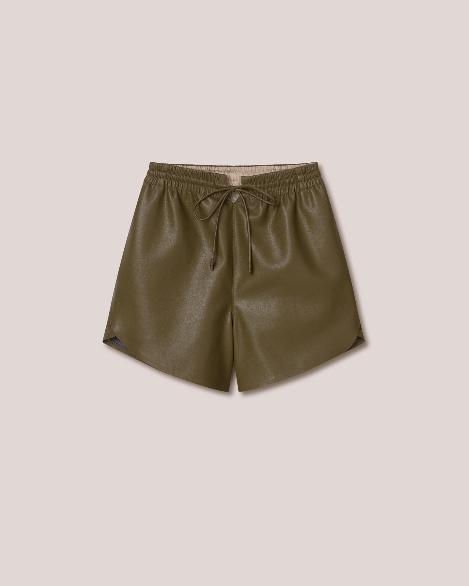 JANNA - Vegan leather drawstring shorts - Olive - 1